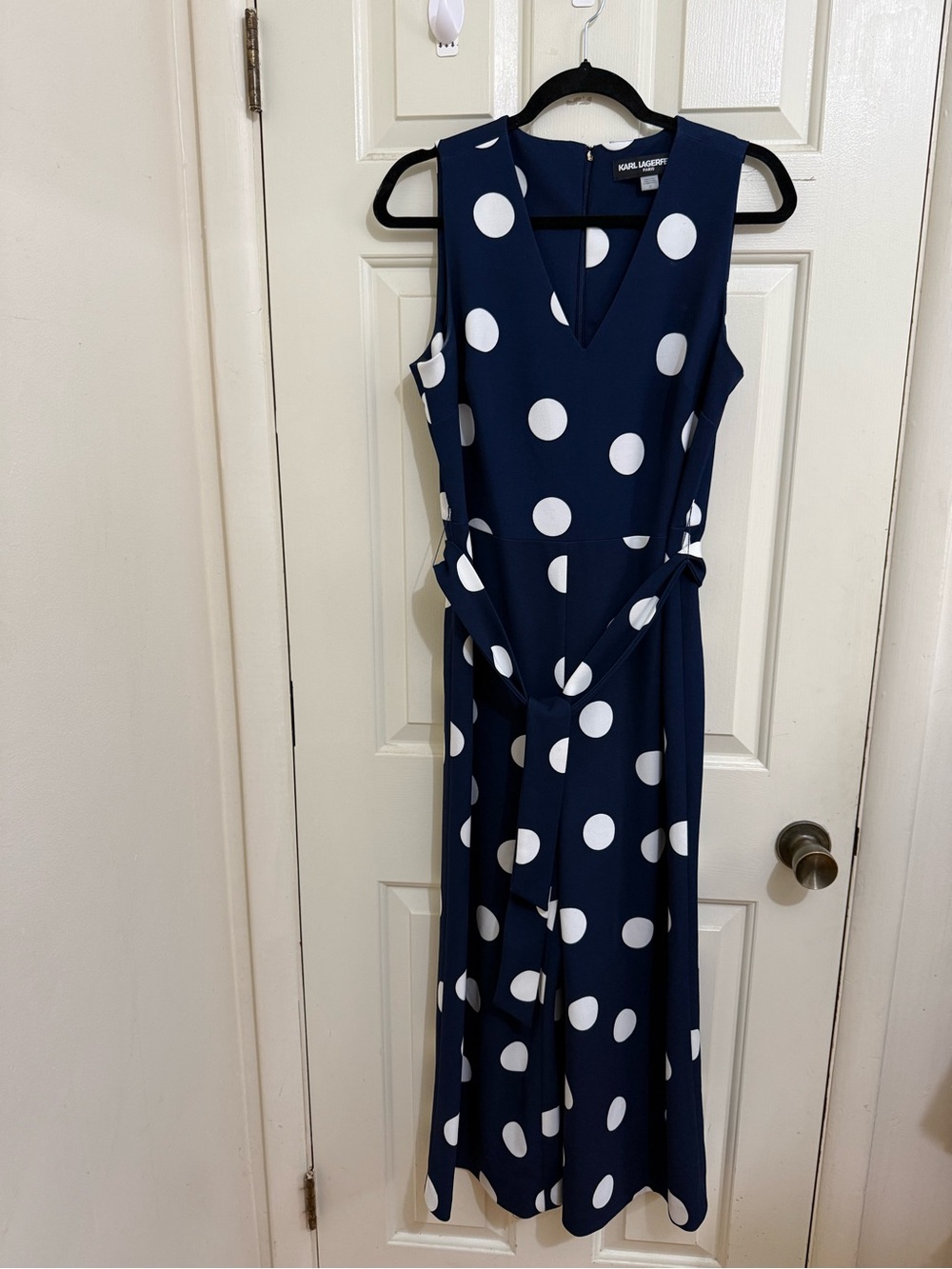 Karl Lagerfeld Navy and White Polka Dot Maxi Dress